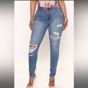 Blue Distressed Skinny Jeans with Ripped Knees